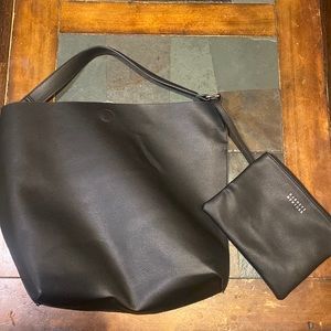 Barney’s New York leather tote bag with attached makeup bag set